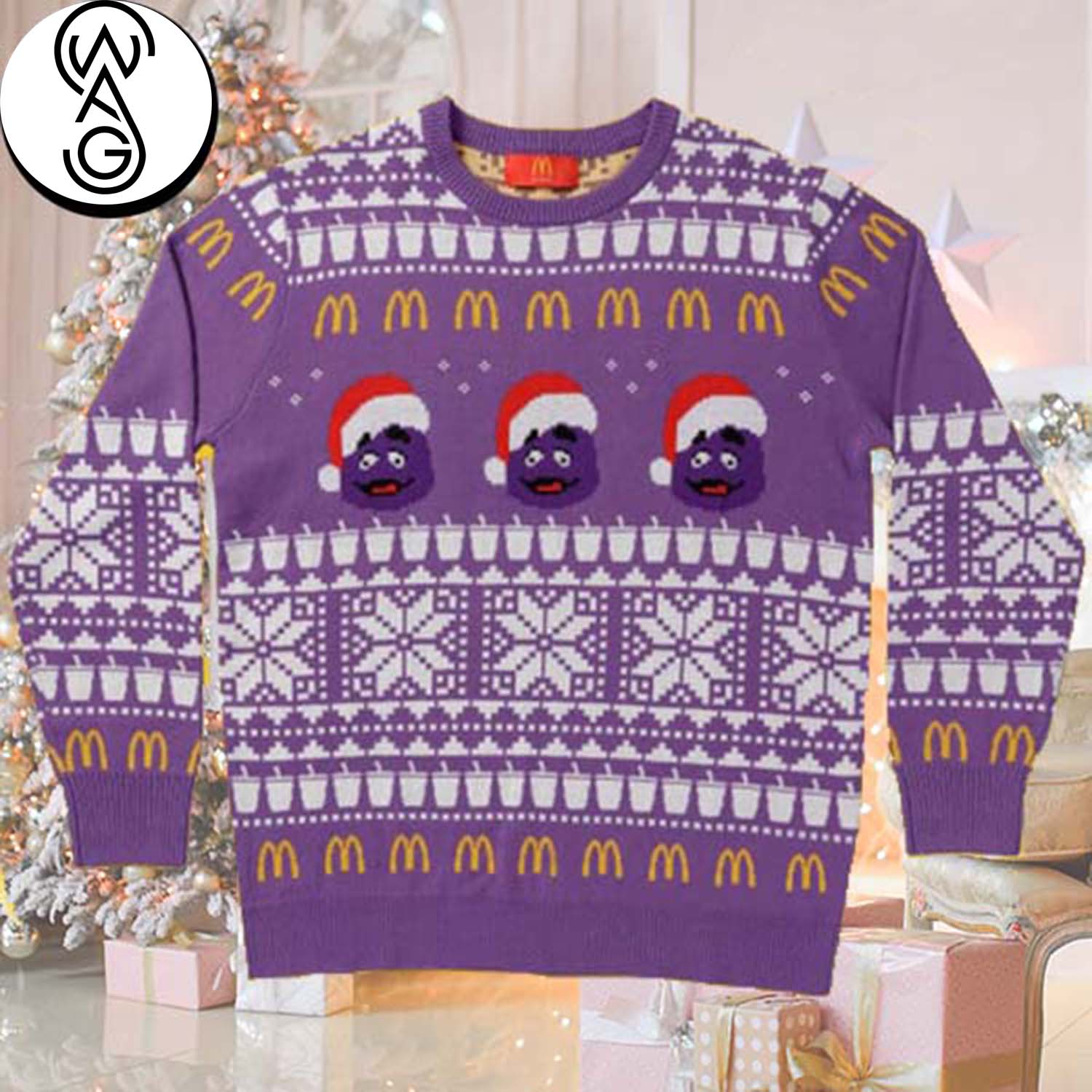 McDonald's Grimace Knitting Pattern Ugly Christmas Holiday Sweater