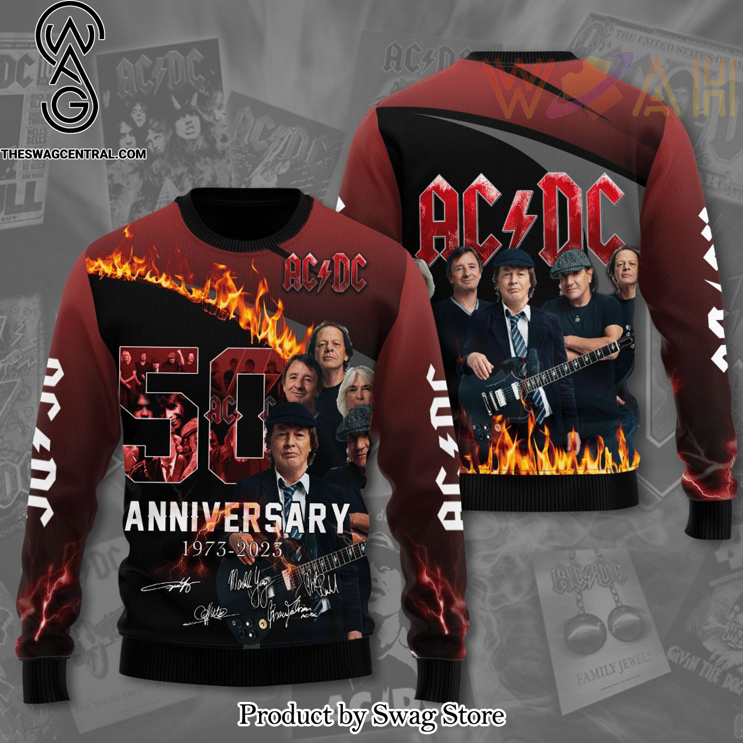 ACDC Vintage Knitting Pattern Ugly Christmas Holiday Sweater