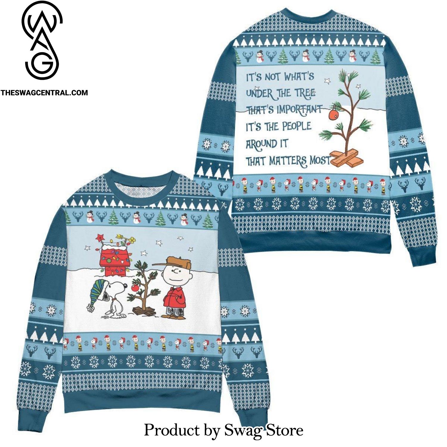 Snoopy And Charlie Brown It’s Not What Under The Tree 3D Printed Ugly Xmas Wool Knitted Sweater