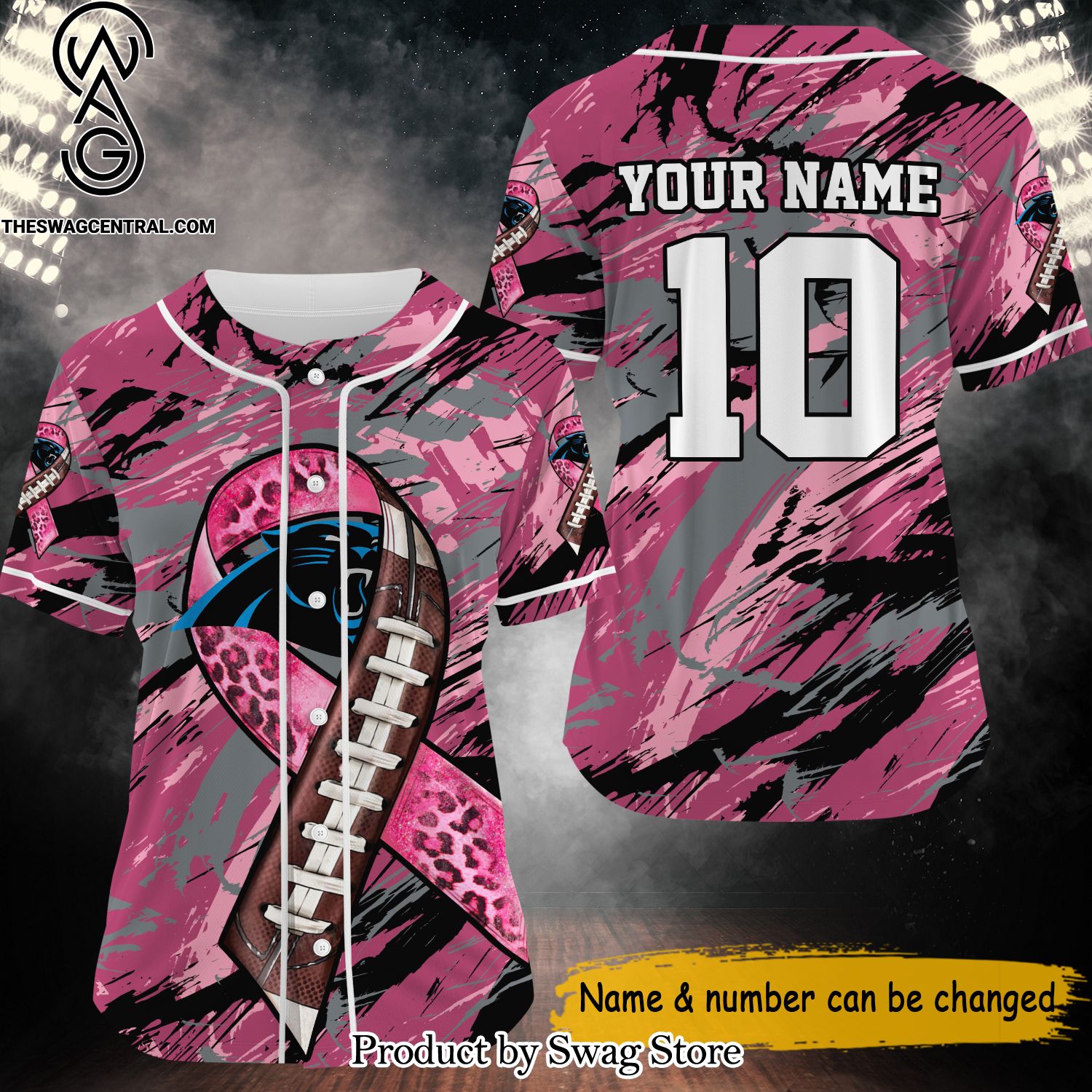 National Football League Carolina Panthers Fights Against Cancer Unisex All Over Printed Baseball Jersey