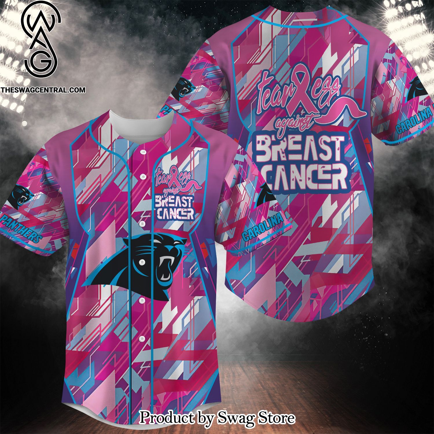 National Football League Carolina Panthers Pink Can Fearless Again Breast Cancer Full Printing Unisex Baseball Jersey