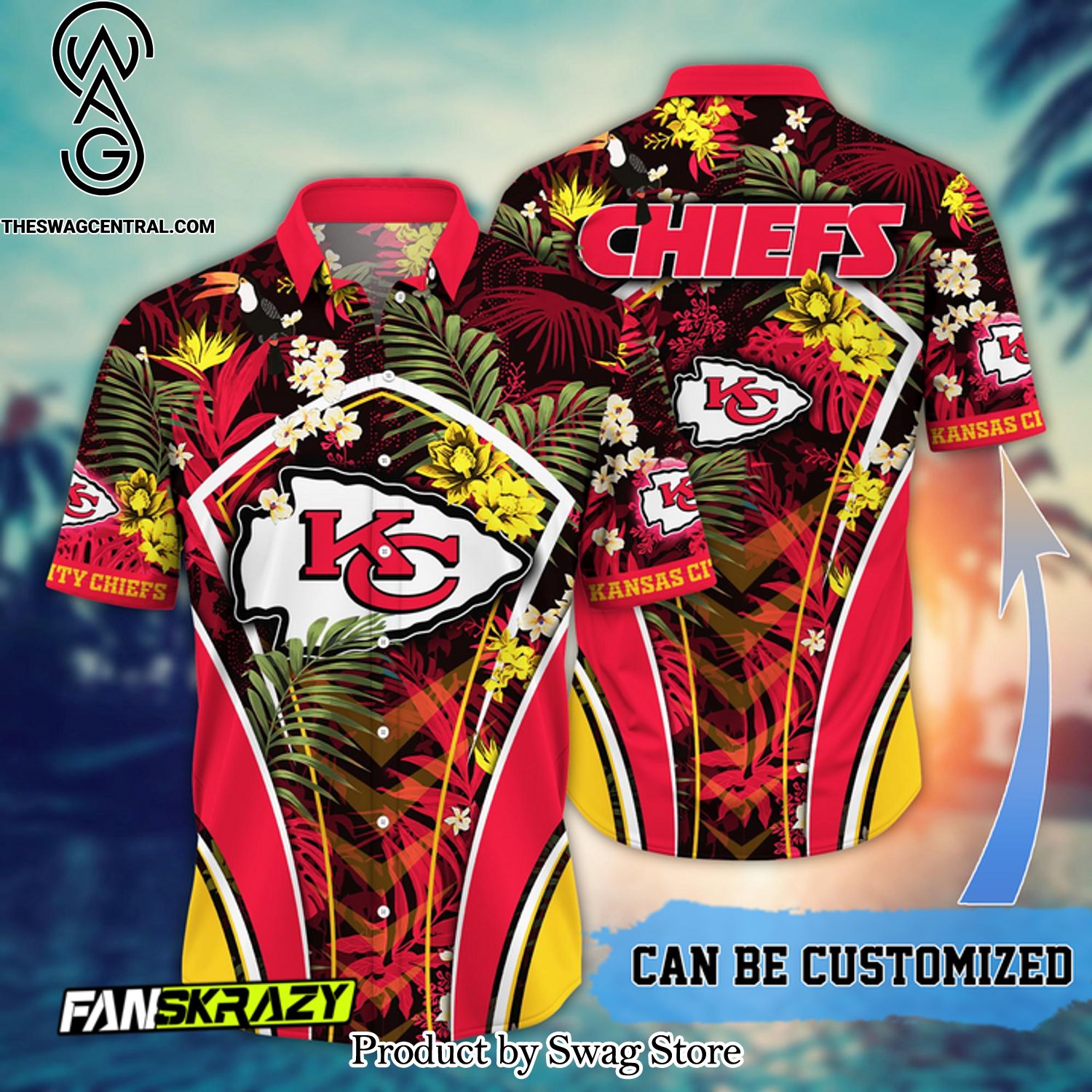 Customized Kansas City Chiefs NFL Flower Summer Tropical NFL Unisex Full Printed Hawaiian Shirt And Shorts Set